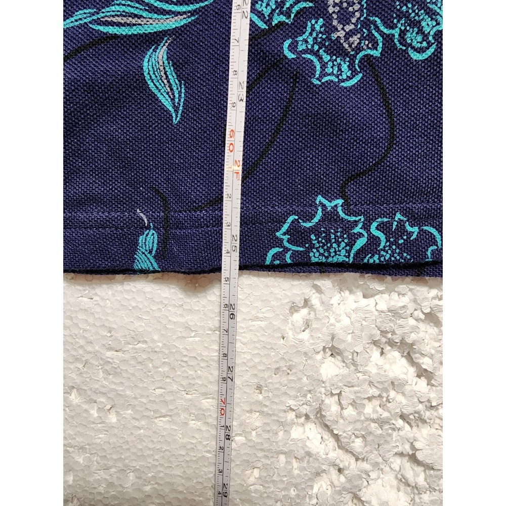 Guess Top Womens XL Blue Floral Short Sleeve Blouse Tank Collared Quarter Button - Picture 14 of 15